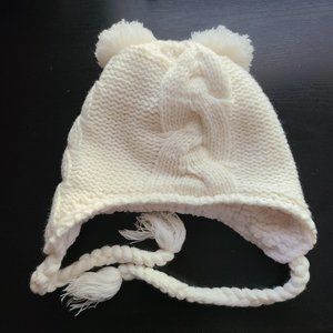 Sela Girls Winter Hat Cable Knit Plush Lining Earflaps with Ties White 3-5 years